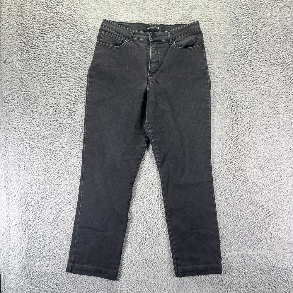 Lee Jeans Womens 14 Black Cotton Denim Straight Leg Classic Fit Workwear Stretch
